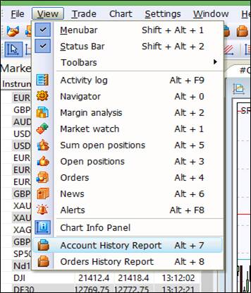 select the “Account History Report” function in the View tab of the terminal