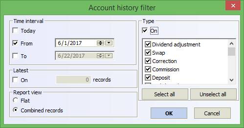 Account history filter